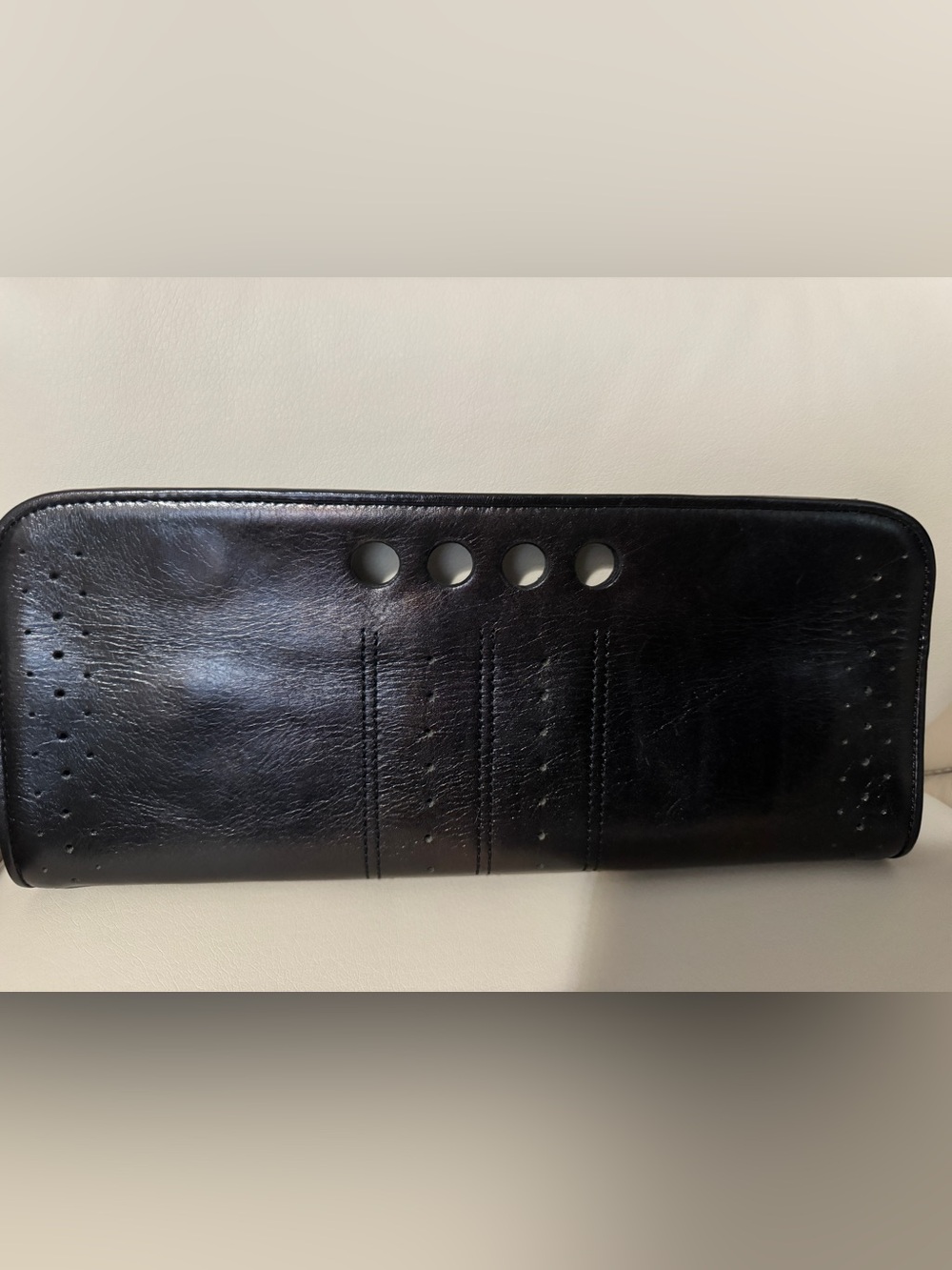 Banana Republic Vintage Black Leather Clutch with Perforated Detail - Picture 2 of 6
